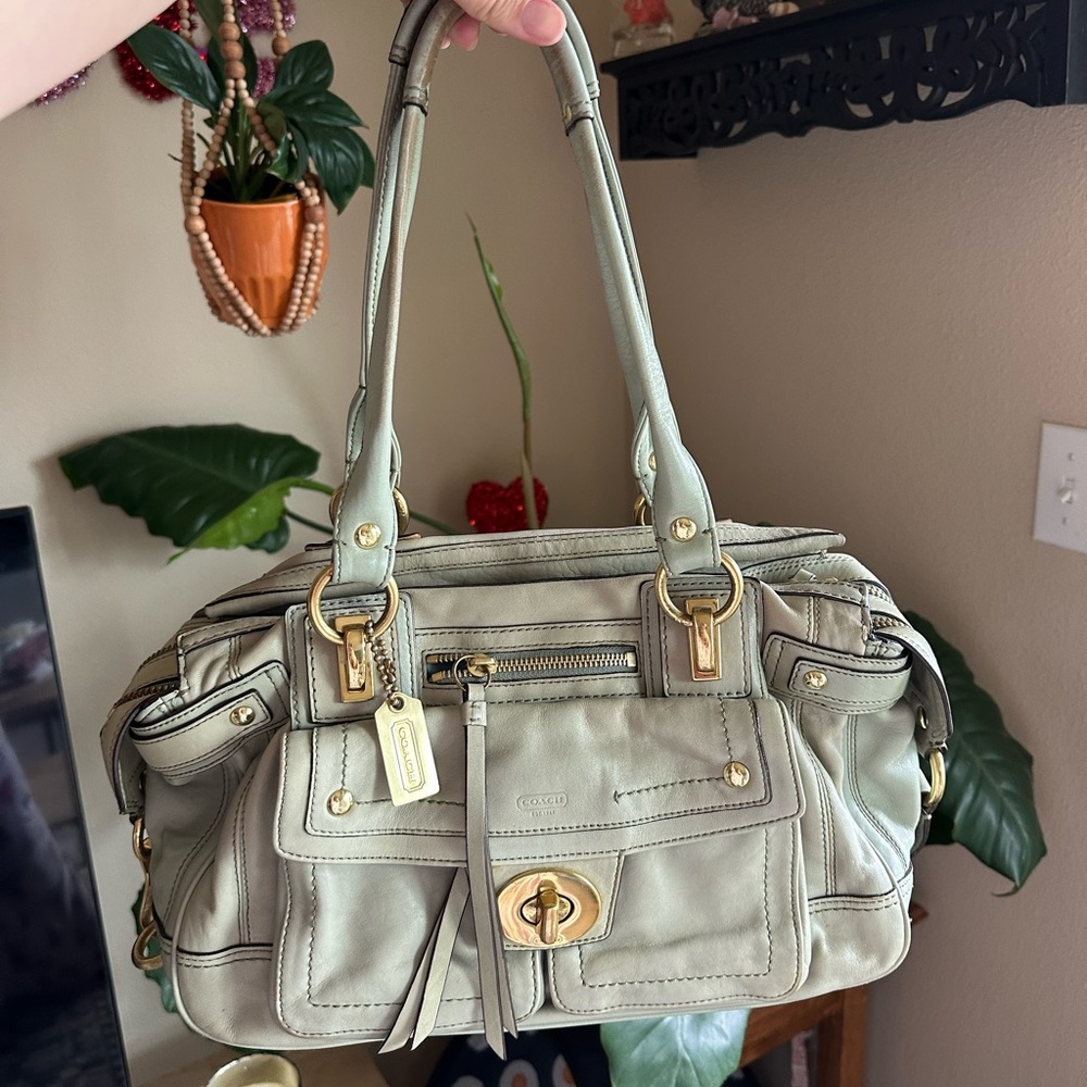 Coach teal blue leather hamptons satchel